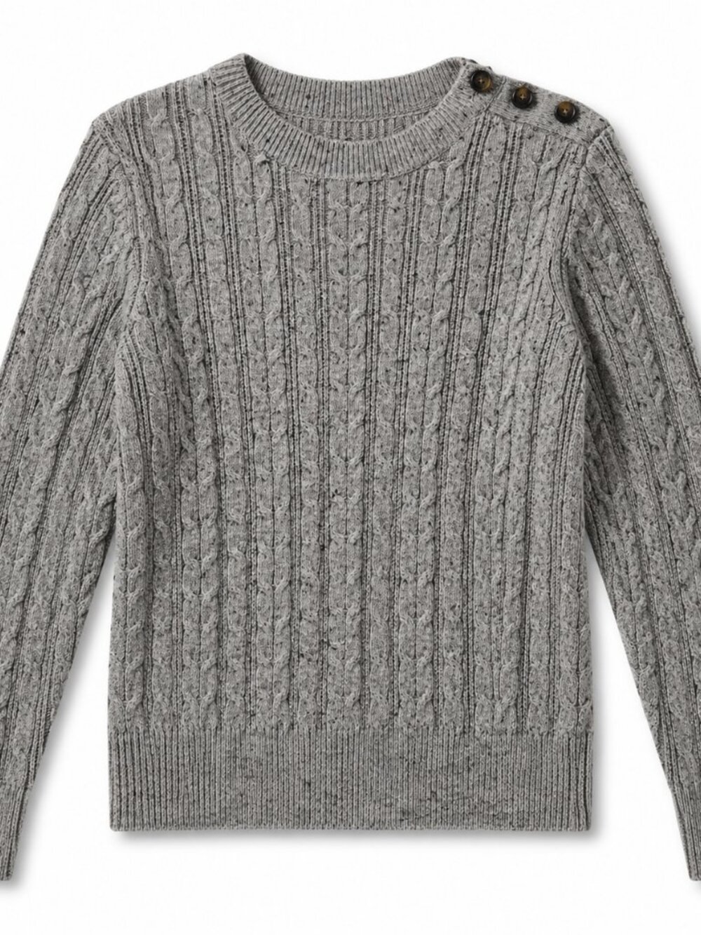 Charter Club Gray Marled Cable-Knit Sweater Large Shoulder Buttons